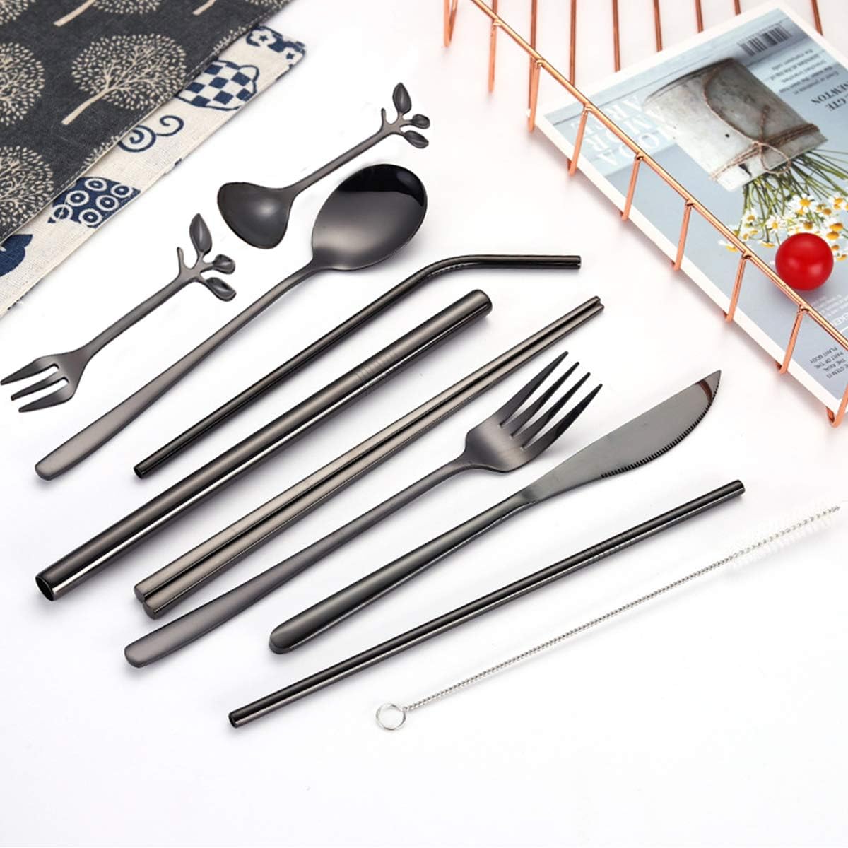 Travel Utensils Set with Case Reusable Stainless Steel Silverware Flatware Set 9 Pcs Portable Cutlery Eating Utensils Set for Lunch Boxes Workplace Camping School, Dishwasher Safe (Multi)