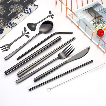 Travel Utensils Set with Case Reusable Stainless Steel Silverware Flatware Set 9 Pcs Portable Cutlery Eating Utensils Set for Lunch Boxes Workplace Camping School, Dishwasher Safe (Multi)