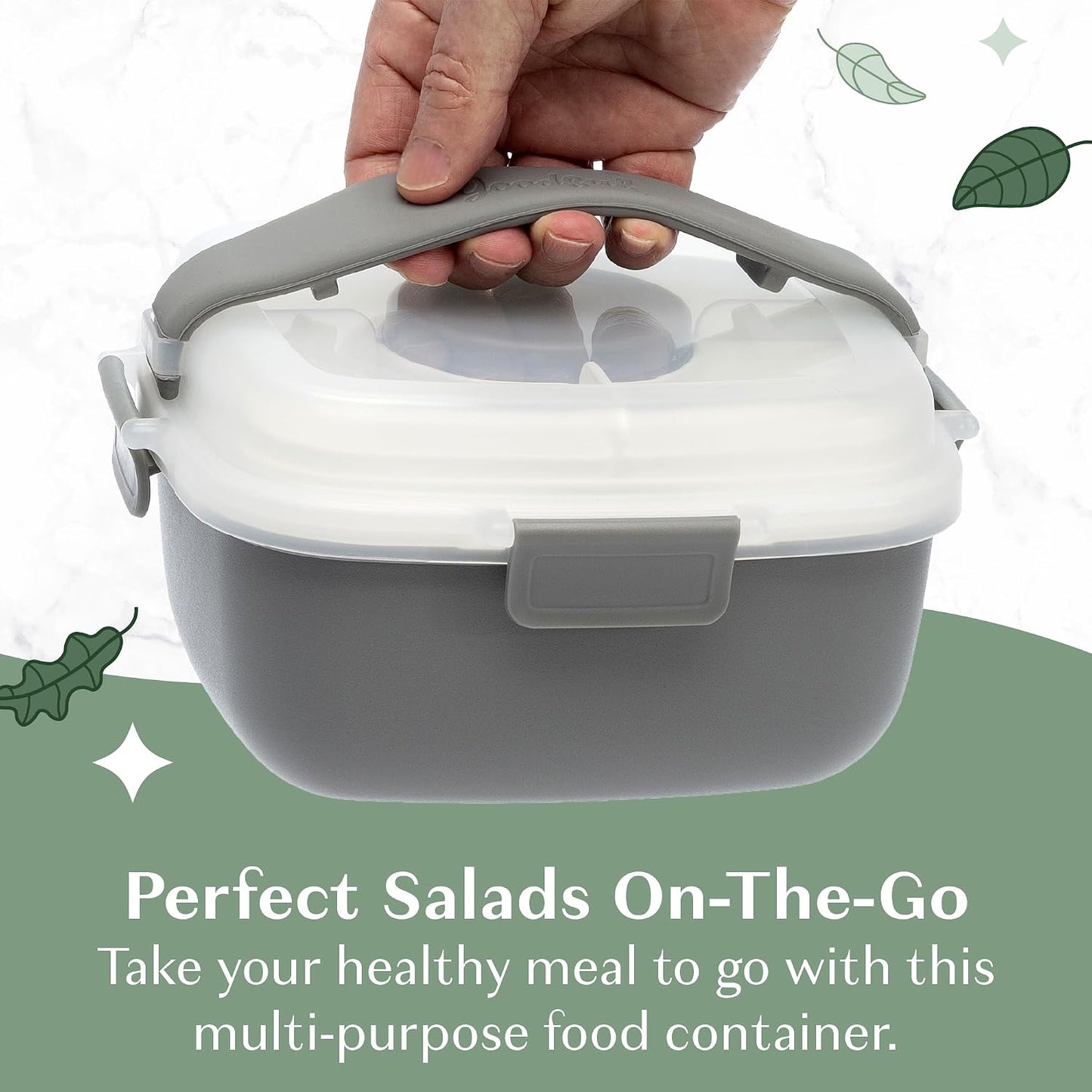 Goodful Stackable Lunch Box Container, Bento Style Food Storage with Removeable Compartments for Sandwich, Snacks, Toppings & Dressing, Leak-Proof and Made without BPA, 56-Ounce, Blue