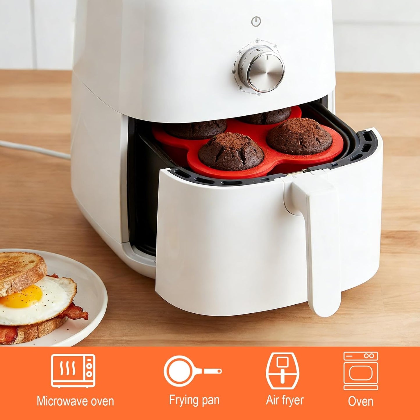 2 Pack Air Fryer Egg Bite Molds 4-Cups Silicone Egg Bite Molds Food Grade Round Muffin Pan Non-Stick Eggs Baking Pan for Baking Mini Muffins Eggs Bites Tart Mini Cupcake Quiche(Red)