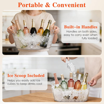 2 PCS Ice Bucket for Parties, 6.5L Large Ice Bucket, 1.7 Gallon Champagne Bucket with 2 Scoops, Beverage Tub Mimosa Bar Supplies for Champagne, Beer, Cocktail
