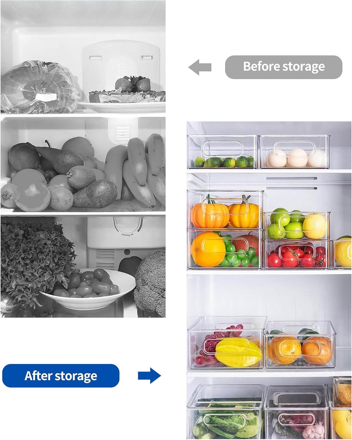 Refrigerator Organizer Bins 12 Pack Stackable Fridge Organizers with Handles Clear Freezer Storage Containers for Pantry, Cabinets,Shelves, Drawer – BPA-Free Plastic Kitchen Organizers