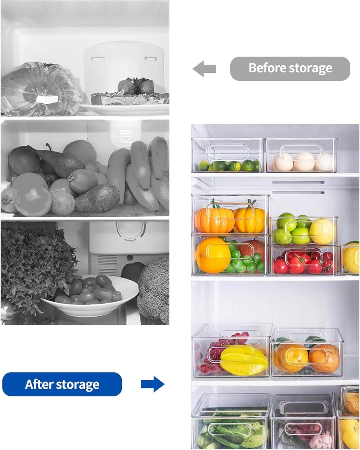 Refrigerator Organizer Bins 5 Pack Stackable Fridge Organizers with Handles Clear Freezer Storage Containers for Pantry, Cabinets,Shelves, Drawer – BPA-Free Plastic Kitchen Organizers