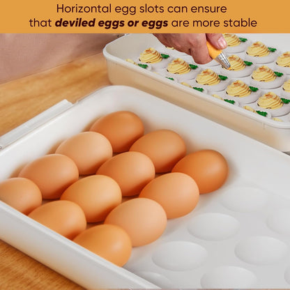 77L Deviled Egg Containers with Lid (Set of 2), Plastic Deviled Egg Tray Carrier with Handle for 48 Eggs, Clear Storage Egg Platter for Deviled Eggs, Easter Party Fridge Stackable Portable Egg Holder