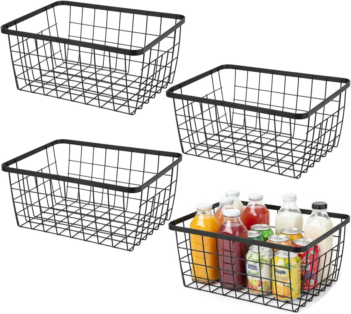 Kitchen Wire Baskets Farmhouse Decor Metal Food Storage Organizer,Household Refrigerator Bin with Built-in Handles for Cabinets, Pantry, Bathroom,2 Packs(white)