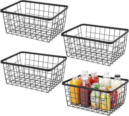 Kitchen Wire Baskets Farmhouse Decor Metal Food Storage Organizer,Household Refrigerator Bin with Built-in Handles for Cabinets, Pantry, Bathroom,2 Packs(white)