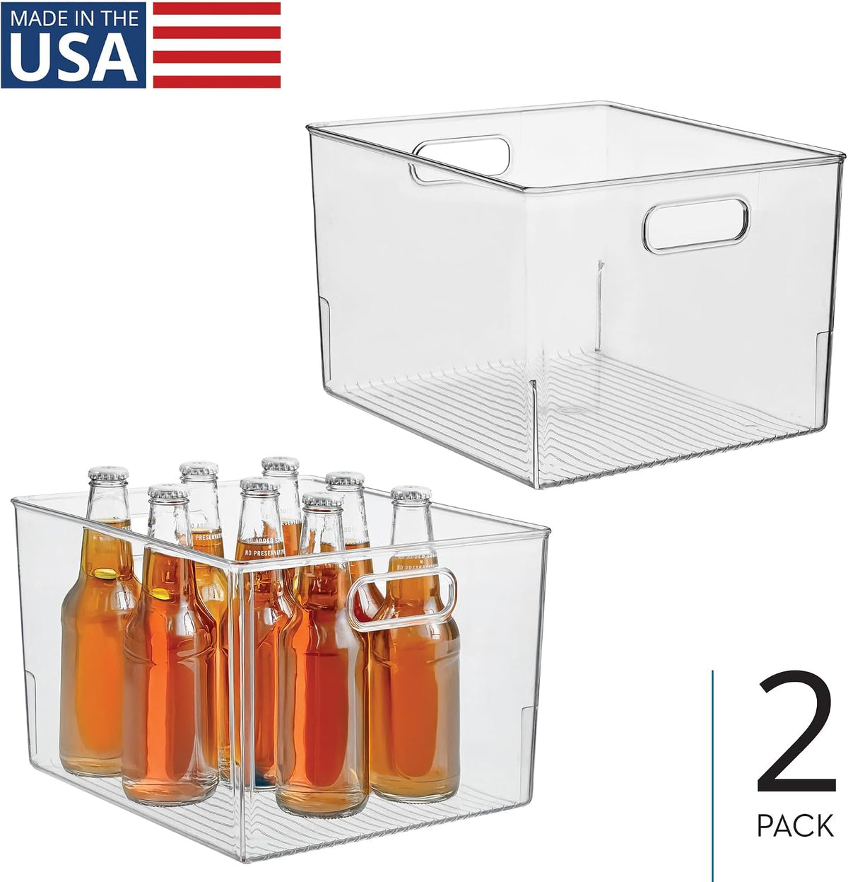 iDesign Storage Bin with Handles, 12" x 10" x 8", Clear | For Kitchen, Pantry, Cabinet, Nursery, Crafts
