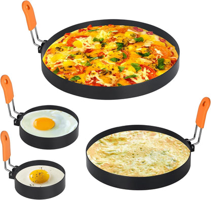 Hhyn Round & Square Egg Rings Set with Orange Silicone Handle