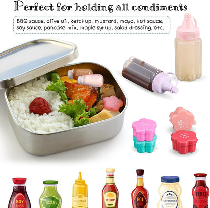 50 Pcs Kids Bento Box Accessories Including Food Picks Mini Condiment Bottles Ketchup Squeeze Bottles, Mini Soy Sauce Container with Funnel for Kids School Bento Camping Office Accessories (Animal)