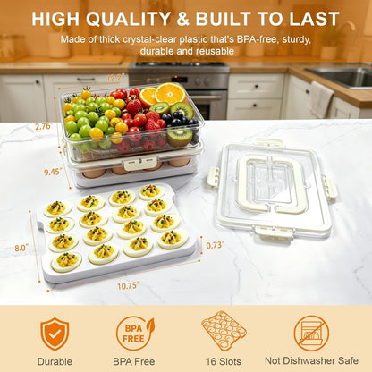 Original Deviled Egg Carrier Storage Container With Lid & Handle (White) | Removable Deviled Egg Platter, 16 Extra-Deep Egg Wells, BPA-Free Thick Plastic, Portable Tray for Easter Potluck Party Picnic