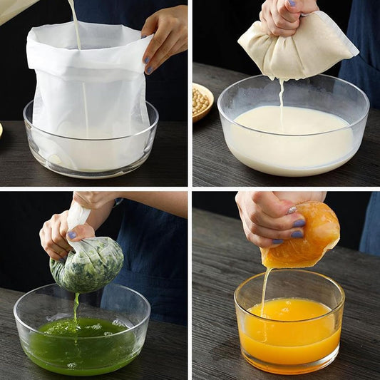 Reusable Fine Mesh Strainer Bag, Multi-Use Nylon Filter for Nut Milk Brewing & Juice Extraction, Food Grade Filtration Bag (200Mesh-2pcs)