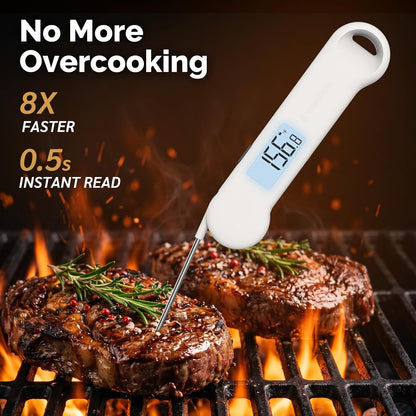 0.5 Sec Instant Read Meat Thermometer Digital for Outdoor Fryer, Black