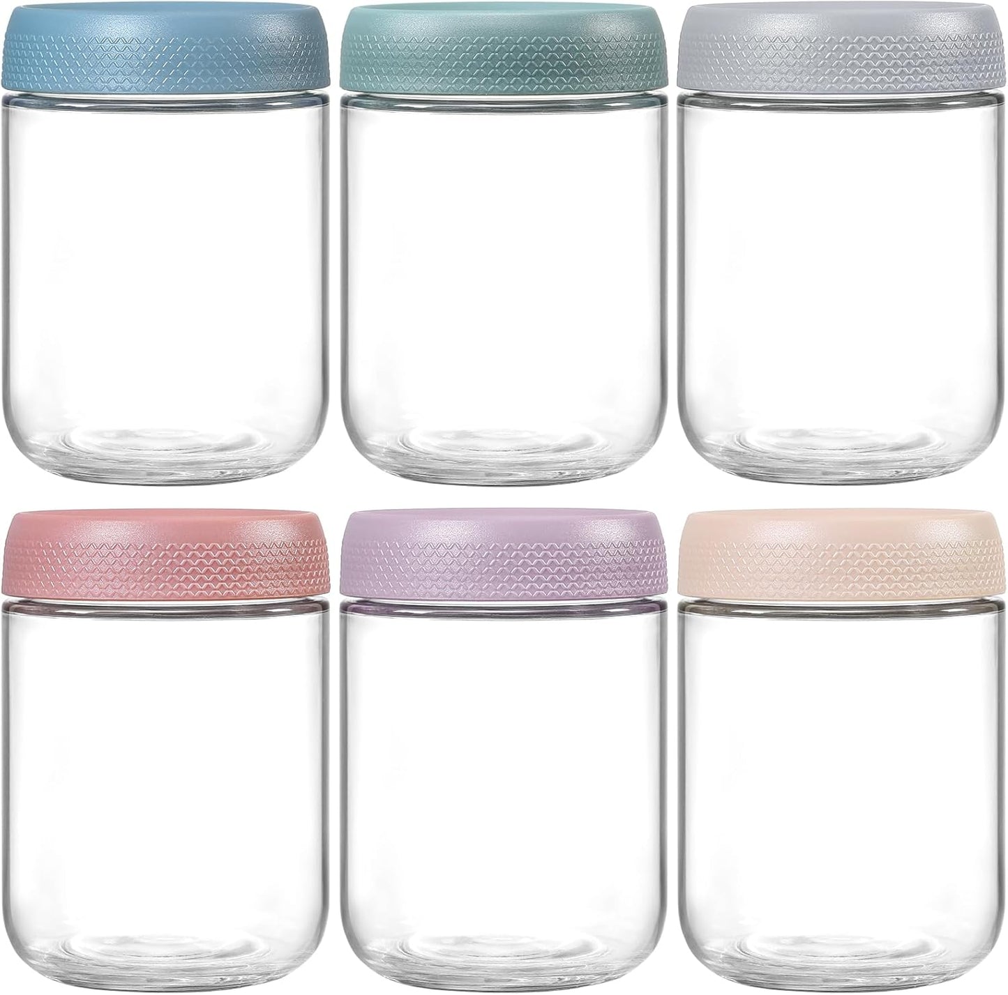 NETANY 6-pack 10oz Glass jars with Airtight Lids, Overnight Oats Containers with Lids, Wide mouth Mason Salad jars, Glass Food Storage Containers for Snacks Yogurt Spice Sugar