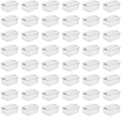 Sterilite 6-Pack Latching Box, Under Bed Storage Bins with Lids, Clear Plastic, 25 Quart - Heavy-Duty Organizing Containers for Closet, Bathroom, and Office