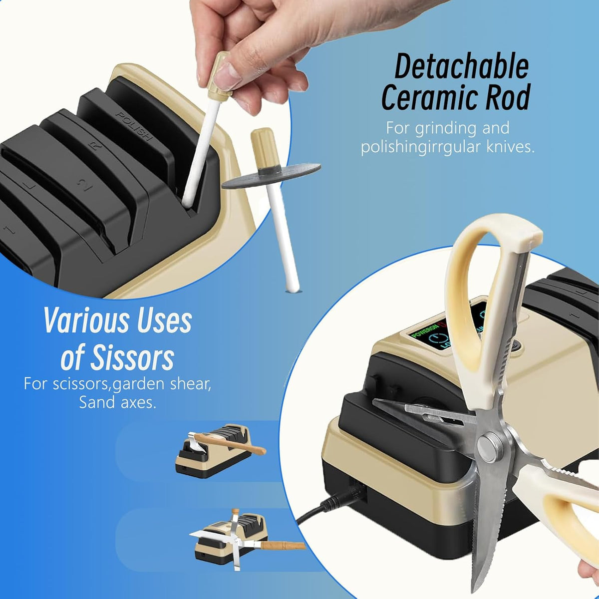 5-in-1 Electric Knife Sharpener for Kitchen Knives-Scissor Sharpener (light gold)