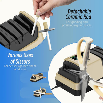 5-in-1 Electric Knife Sharpener for Kitchen Knives-Scissor Sharpener (light gold)