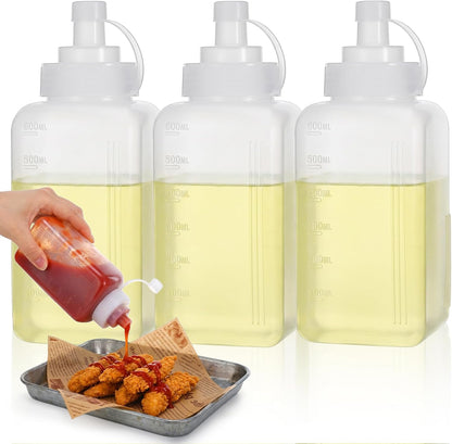 Large Squeeze Bottles for Sauces, 600ML/20oz Wide Mouth Salsa Dispenser Bottle with Lid, Square Condiment Squeeze Bottles for Mayo BBQ Tomato Salad Sauce Spaghetti Pasta Sauce Bottle