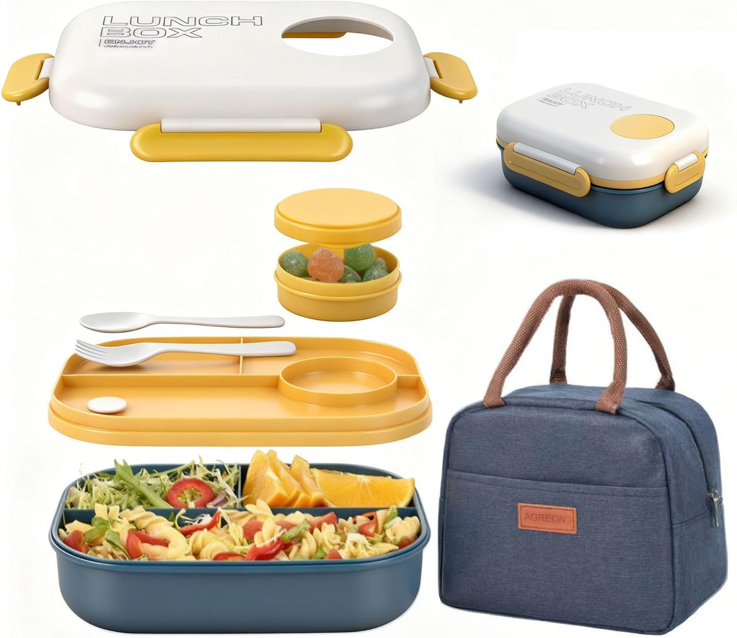 Lunch Bento Box Set - 3 Compartment Containers for Kids and Adults,lunch box for women with Thermo Lunch Bag, Leak-Proof and BPA-Free - Built-in Utensil Set,Sauce - Dishwasher Safe-Claret