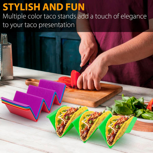 Kitchen Taco Holder Stand - 6 Packs (Extra Large) Non-Toxic, BPA Free, Dishwasher & Microwave Safe - Hold 3 Tacos, Hard Plastic Taco Rack, Party Serving Tray Set for Hard and Soft Shell Tacos Tortilla