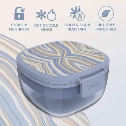 Bentgo Glass Salad Container - 7.6-Cup Salad Bowl with Airtight Lid, Leak-Proof Sauce Container, 4-Compartment Bento Tray & Reusable Fork - BPA-Free for Meal Prep, Office & More (Light Blue)