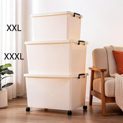 3 Extra Large Storage Bin with 4 Quiet 360° Swivel Casters - 55cm Heavy Duty Organizer with Snap-On Lid, Dust-Proof Moisture-Proof, Stackable Design for Living Room, Bedroom, Study