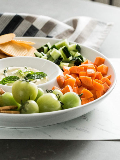 LAUCHUH Veggie Tray Set of 2, Porcelain Chip & Dip Serving Set Divided Serving Platter White Serving Tray for Father's Day Party, Fruits, Veggies, Candy, Snack, Dessert, 12 inch