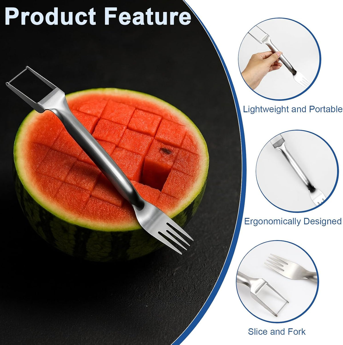 2PCS Watermelon Cutter Slicer,2-in-1 Stainless Steel Fruit Fork for Kitchen