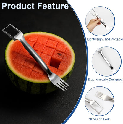2PCS Watermelon Cutter Slicer,2-in-1 Stainless Steel Fruit Fork for Kitchen