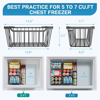 SUNALLY Freezer Organizer Bins, 4 Pack Chest Freezer Organizer Stackable for 5-7 Cu.FT Deep Freezer Sort Frozen Meats and Food, Freezer Storage Baskets with Handles Easy Reach from Bottom, White