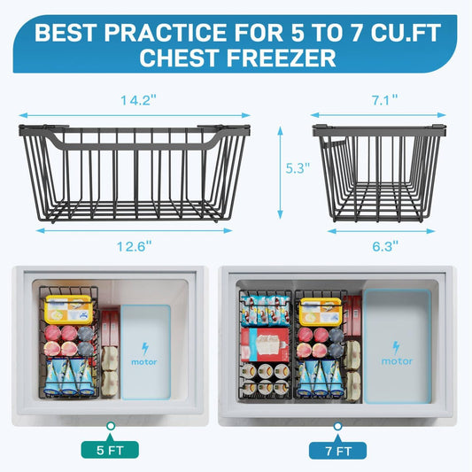 SUNALLY Freezer Organizer Bins, 4 Pack Chest Freezer Organizer Stackable for 5-7 Cu.FT Deep Freezer Sort Frozen Meats and Food, Freezer Storage Baskets with Handles Easy Reach from Bottom, White