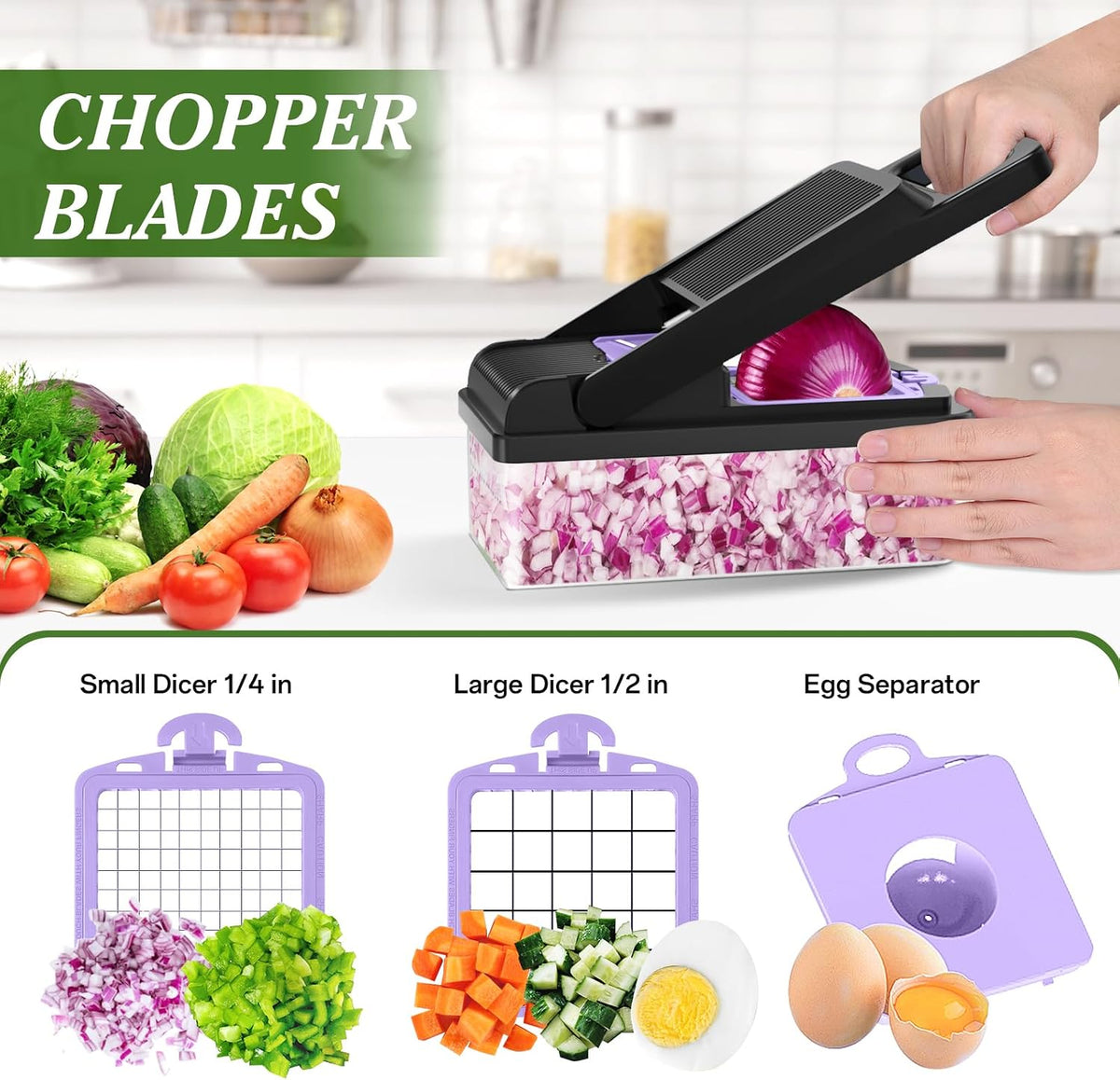 HomeHacks Veggie Chopper Vegetable Cutter, 12 in 1 Kitchen Gadget, Green