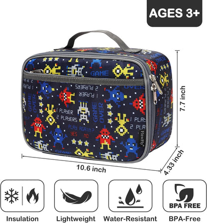 FlowFly Kids Lunch box Insulated Soft Bag Mini Cooler Back to School Thermal Meal Tote Kit for Girls, Boys, Black