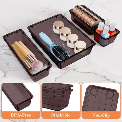 SpaceHacks 25 PCS Plastic Drawer Organizer Set, 4-Size Versatile Organizer Tool Trays & storage Bins for Makeup, Jewelry, and Gadgets in Bathroom, Bedroom and Office,Clear Black