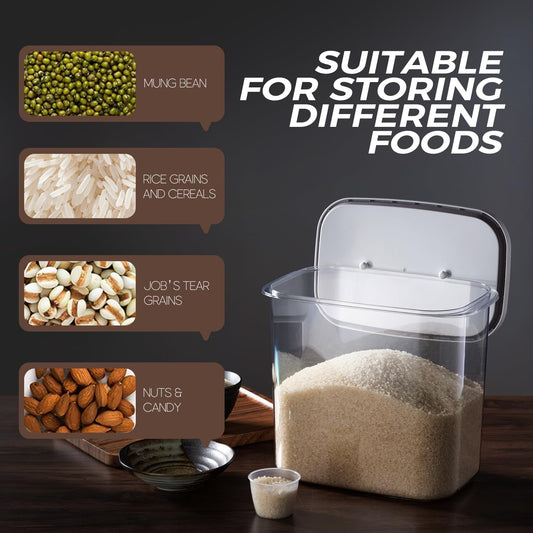 Rice Container - 25 Lbs/12KG/12L Rice Dispenser Storage with Measuring Cup Food Cereal Container Bins Pet Food Container Household for Kitchen Pantry Organization,White