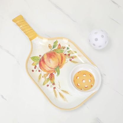 UPware Watermelon Melamine Chip and Dip Snack Tray, Summer Fruit Pickleball Paddle Shape Platter for Chips, Salsa, Fruits, and Appetizers, 15.75 x 8 Inch