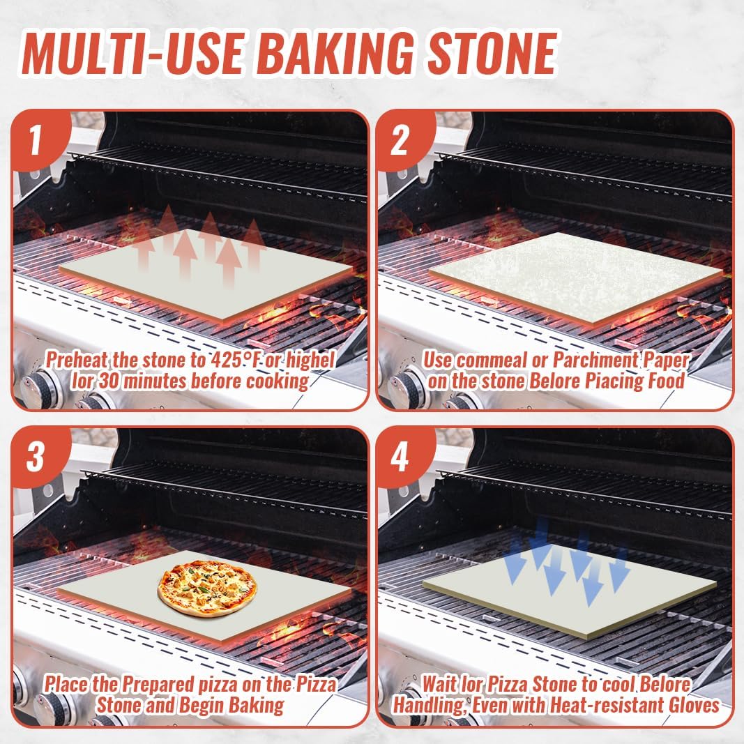 Extra Large 24 x 17 3/4 Inch Rectangular Pizza Stone for Oven and Grill