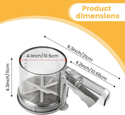 3 Cup Flour Sifter, Sifter for Baking Sifter Handheld Baking Sieve Food-Grade Double-Filter Stainless Steel Flour Sifter Non-Rust Sifter used for Rapid Screening of Flour Apricot Flour Sugar Powder