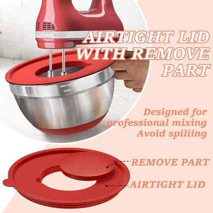 Umite Chef Mixing Bowls with Airtight Lids Set, 8PCS Stainless Steel Nesting Bowls with Grater Attachments, Non-Slip Bottoms, 5, 4, 3.5, 2, 1.5QT for Mixing & Serving