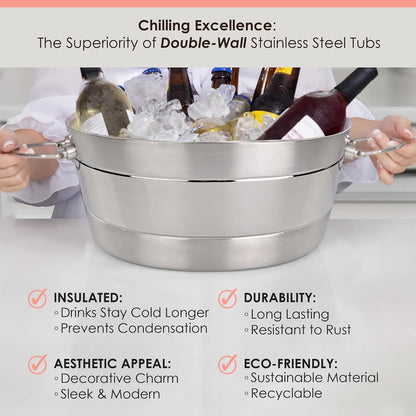 Insulated Stainless Steel Large Ice Bucket with Lid for Parties, Anchored Metal Ice & Beverage , Champagne Bucket for Extended Chill - 12-Quarts