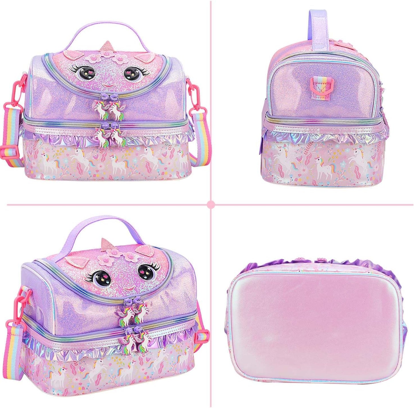 RHCPFOVR Kids Lunch Bag - Double - Decker Cooler Insulated Lunch Box for Boys Girls,Washable Lunch Bag with Strap and Reusable Toddler Lunchbox for School and Daycare