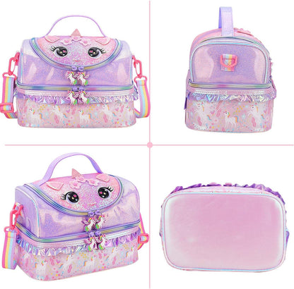 RHCPFOVR Kids Lunch Bag - Double - Decker Cooler Insulated Lunch Box for Boys Girls,Washable Lunch Bag with Strap and Reusable Toddler Lunchbox for School and Daycare