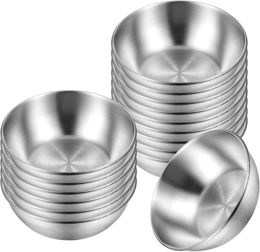 16 Pack Small Stainless Steel Bowl Sauce Dishes 3.5 inch Round Seasoning Dishes Small Sushi Dipping Bowls for Prep Appetizer Plates Set for Kitchen, Reusable and Dishwasher Safe