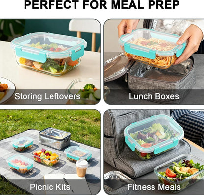 KAMOTA Glass Food Storage Containers, 10 Pack Glass Meal Prep Containers, Airtight Containers with Snap-Lock Lids, 22 oz Grey Container Set with Lids, for Microwave/Oven/Freezer/Dishwasher