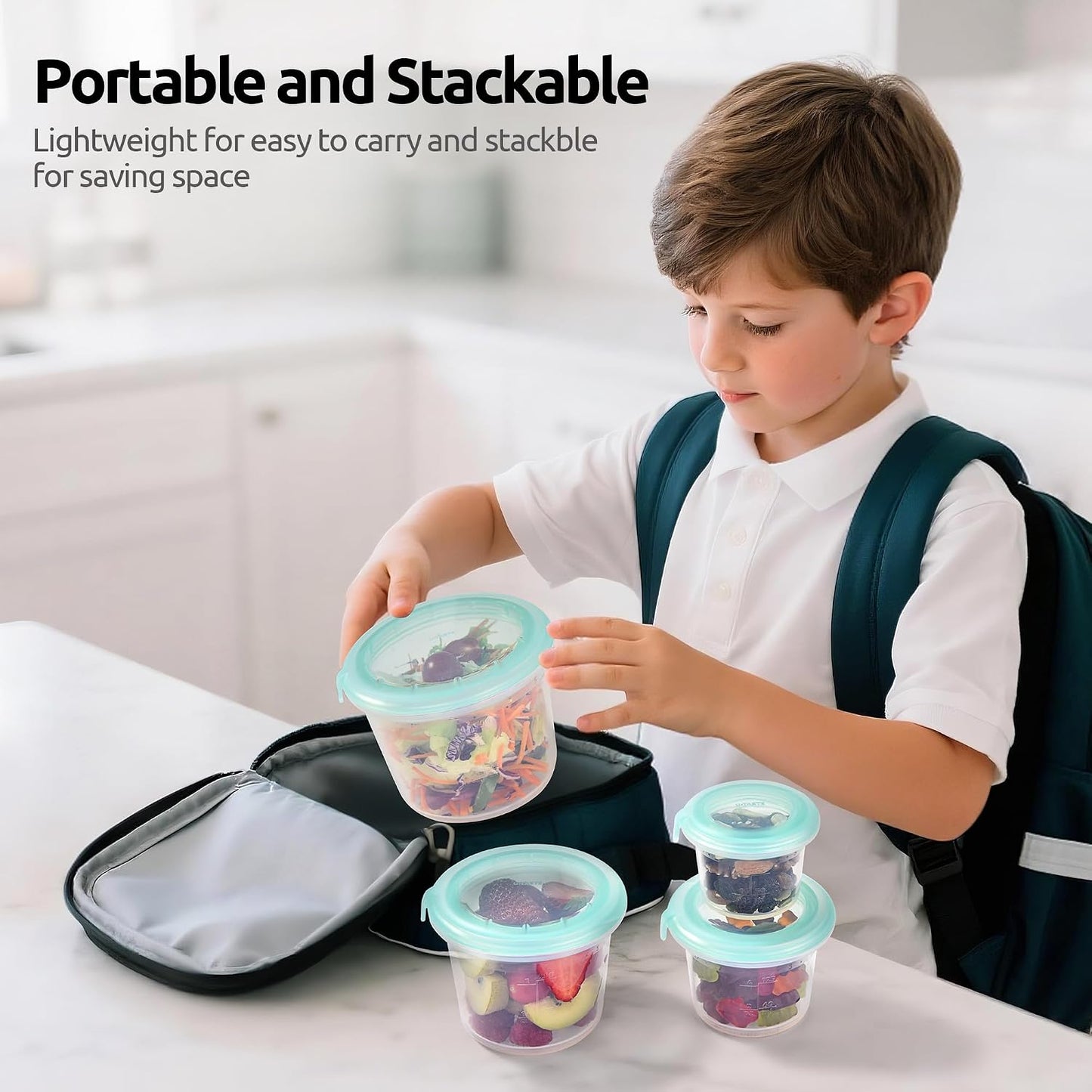 U-Taste Silicone Food Storage Containers Set: Meal Prep Box with Airtight Lid, Freezer & Microwave Safe, Date Marking Circle, Clear cup/oz/ml Measurement for Dry & Wet Deli -2oz/4oz/8oz/16oz, Aqua Sky