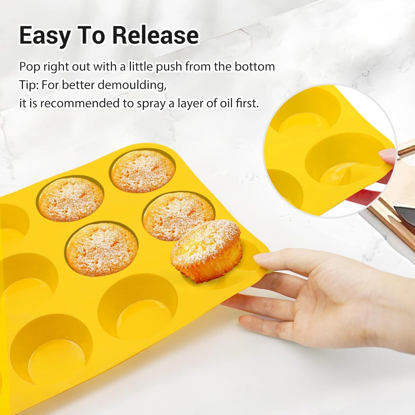 Redfly 2 Pack Silicone Muffin Pans for Baking & Cupcake Pan - 12 Cup Regular Size Silicone Molds, BPA Free Egg Bites Mold