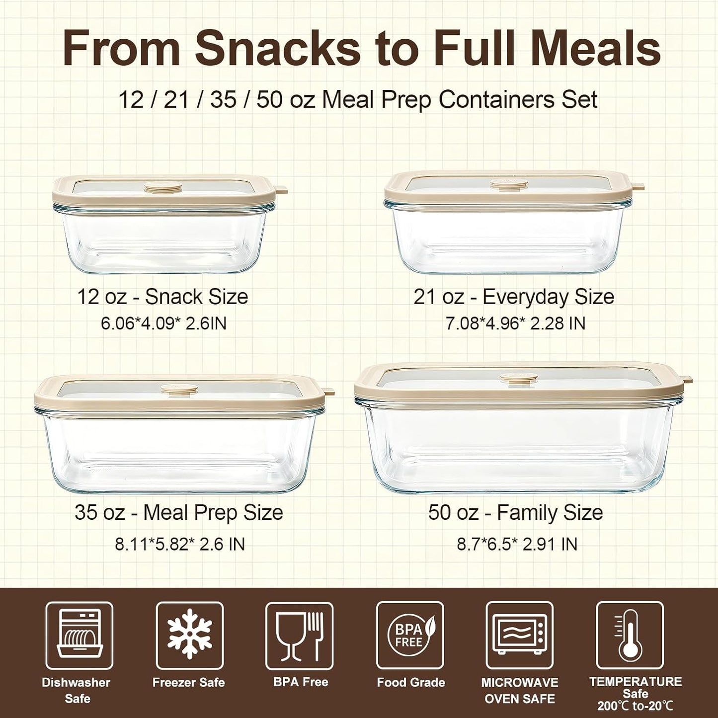 5 Pack 35 oz Glass Meal Prep Containers, Plastic-Free Glass Food Storage Containers with Lids, 4.4 Cups Airtight Glass Lunch Containers for Leftovers, Microwave, Oven, Freezer and Dishwasher