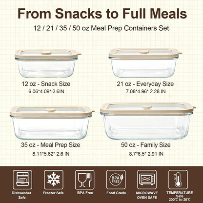 5 Pack 35 oz Glass Meal Prep Containers, Plastic-Free Glass Food Storage Containers with Lids, 4.4 Cups Airtight Glass Lunch Containers for Leftovers, Microwave, Oven, Freezer and Dishwasher