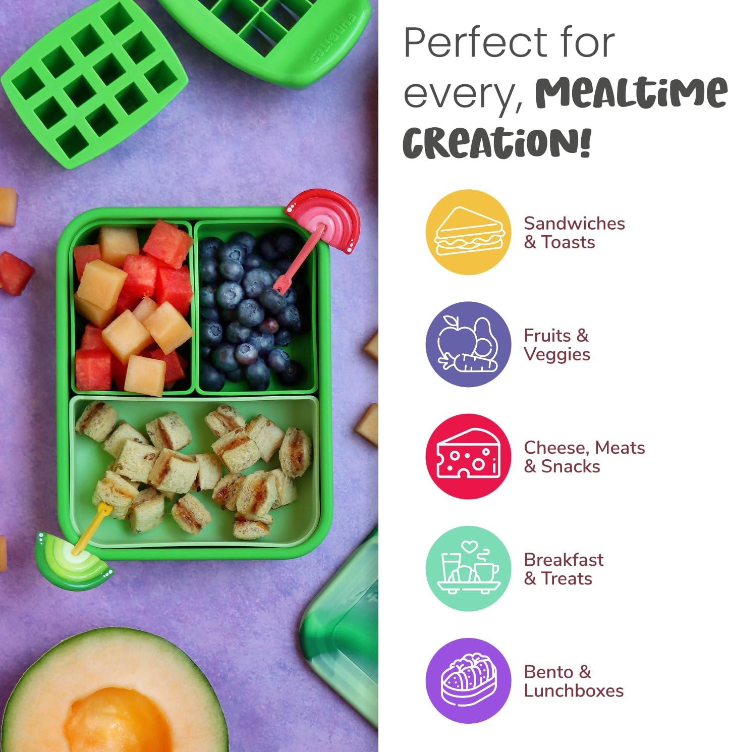 FUNBITES Crustless Sandwich Cutter for Kids Lunch, Uncrustable Sandwich Cutter (6-piece set), Bite-Size Food Cutter for Toddlers, Bento Box Accessories, Dishwasher Safe, Squares/Hearts/Triangles 3pk