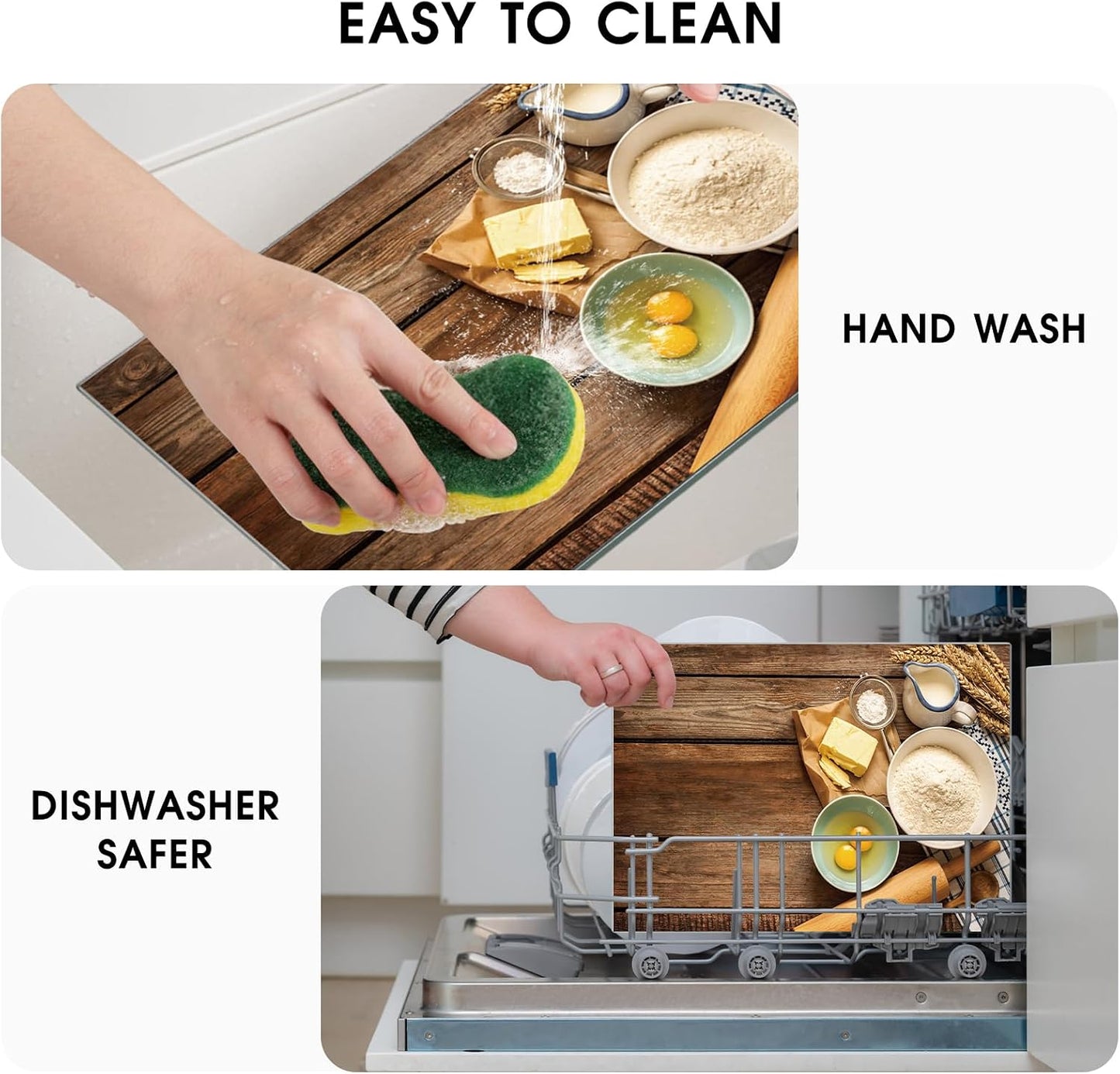JAMBALAY Tempered Glass Cutting Boards for Kitchen, Gold 12"x8" & 16"x12" Glass Cutting Board Set with Marble Design, With Non Slip Foot, Shatter and Heat Resistant, Dishwasher Safe