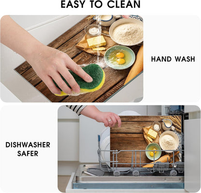JAMBALAY Tempered Glass Cutting Boards for Kitchen, Gold 12"x8" & 16"x12" Glass Cutting Board Set with Marble Design, With Non Slip Foot, Shatter and Heat Resistant, Dishwasher Safe